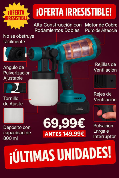 Pulverizadora de Pintura Inalámbrica de Alta Presión + 2 Baterías de Regalo