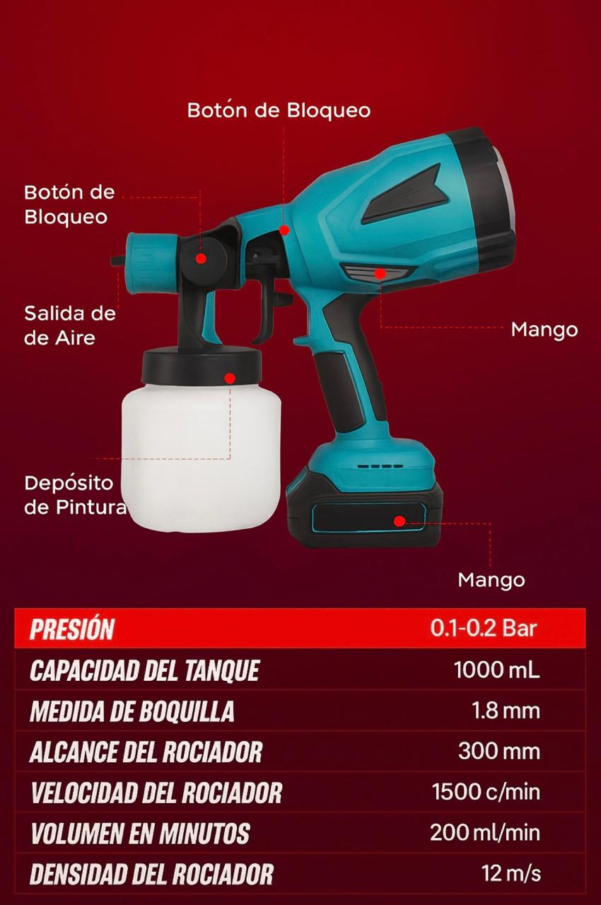 Pulverizadora de Pintura Inalámbrica de Alta Presión + 2 Baterías de Regalo